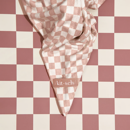 Kitsch XL Quick-Dry Hair Towel Wrap- Terracotta Checker