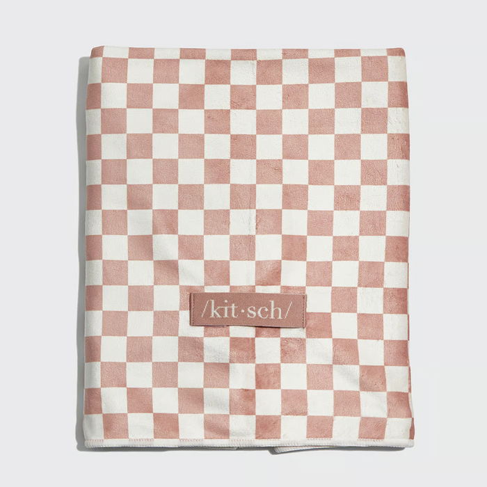 Kitsch XL Quick-Dry Hair Towel Wrap- Terracotta Checker