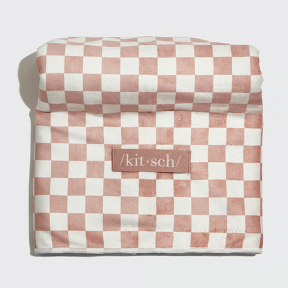 Kitsch XL Quick-Dry Hair Towel Wrap- Terracotta Checker