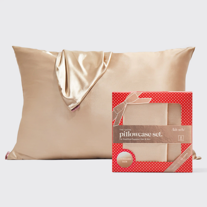 Kitsch Holiday Satin Standard Pillowcase 2pc Set - Champagne