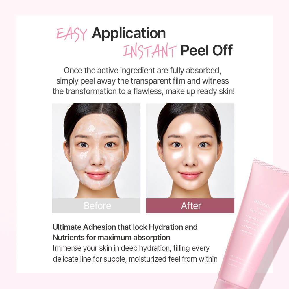 mixsoon collagen glass skin mask peel off before and after