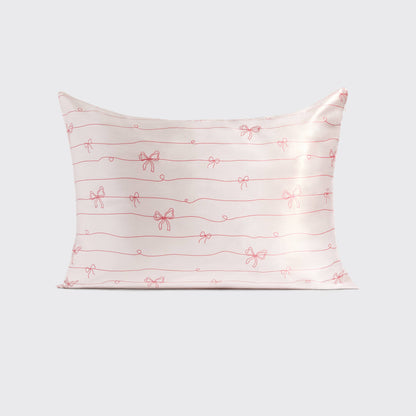 Kitsch Holiday Satin Pillowcase in Striped Bows