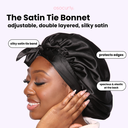 O So Curly Reversible Satin Tie Bonnet - Black