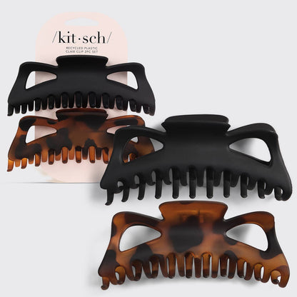 Kitsch Recycled Plastic Jumbo Classic Claw Clips 2pc - Black &amp; Tort
