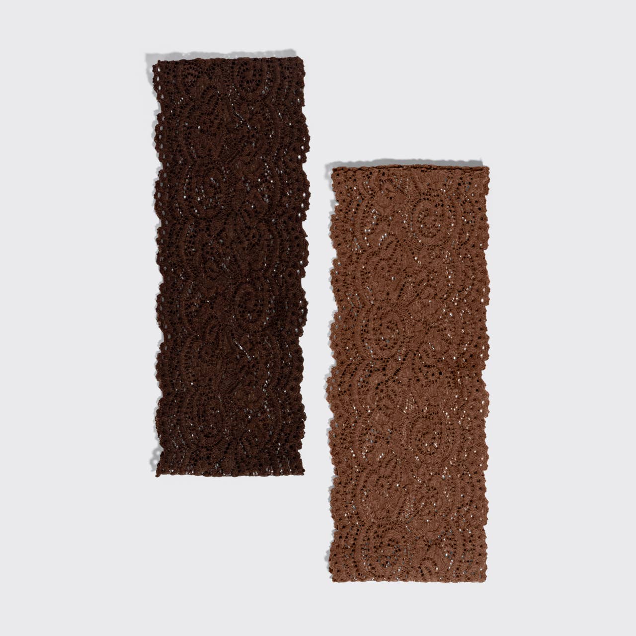 Kitsch Wide Lace Elastic Headbands 2pc Set - Mocha & Chocolate