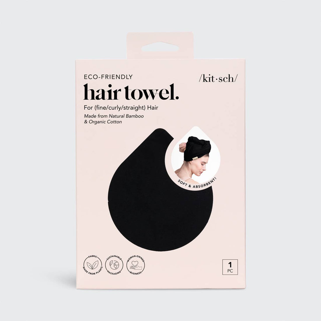 Kitsch Quick Dry Hair Towel Turban- Eco Black