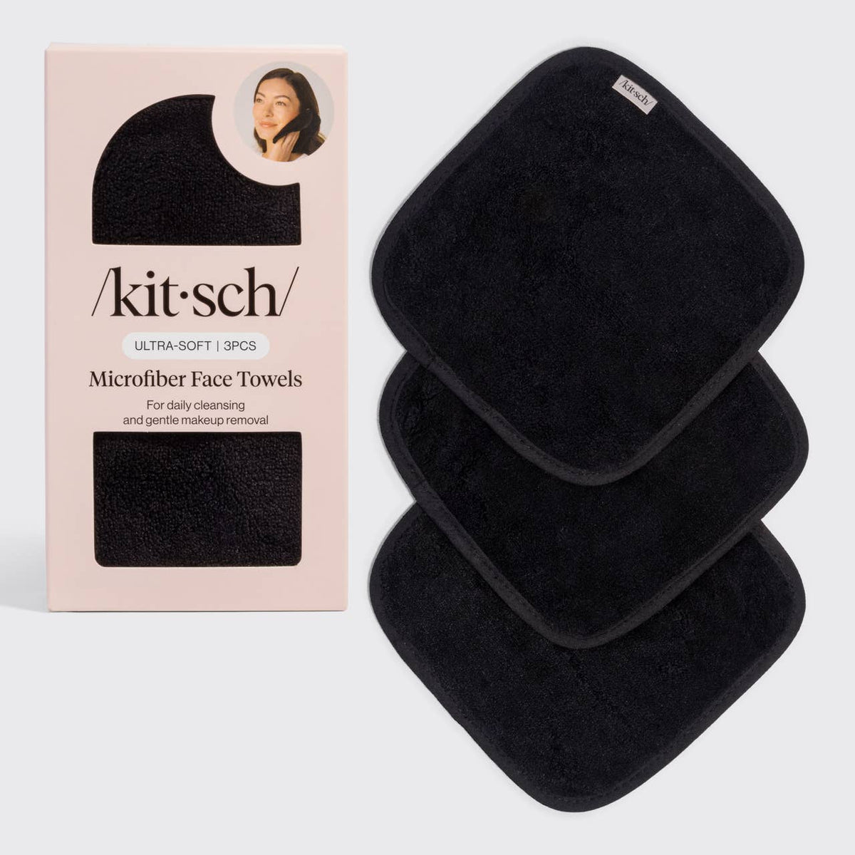 Kitsch Microfiber Face Towels 3pc Set - Black