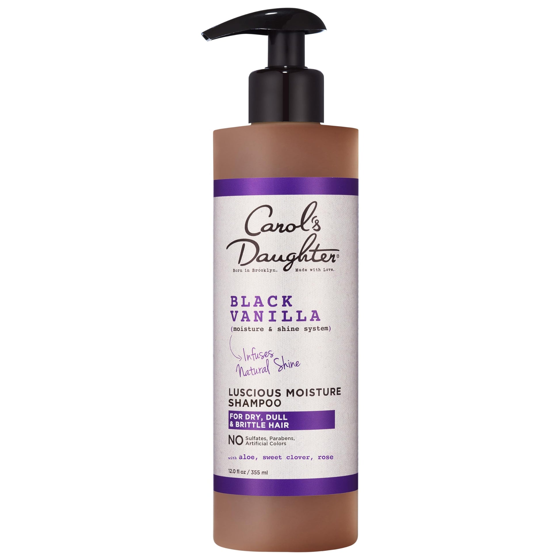 A pump bottle of Carol's Daughter Black Vanilla Sulfate-Free Shampoo, 12oz.