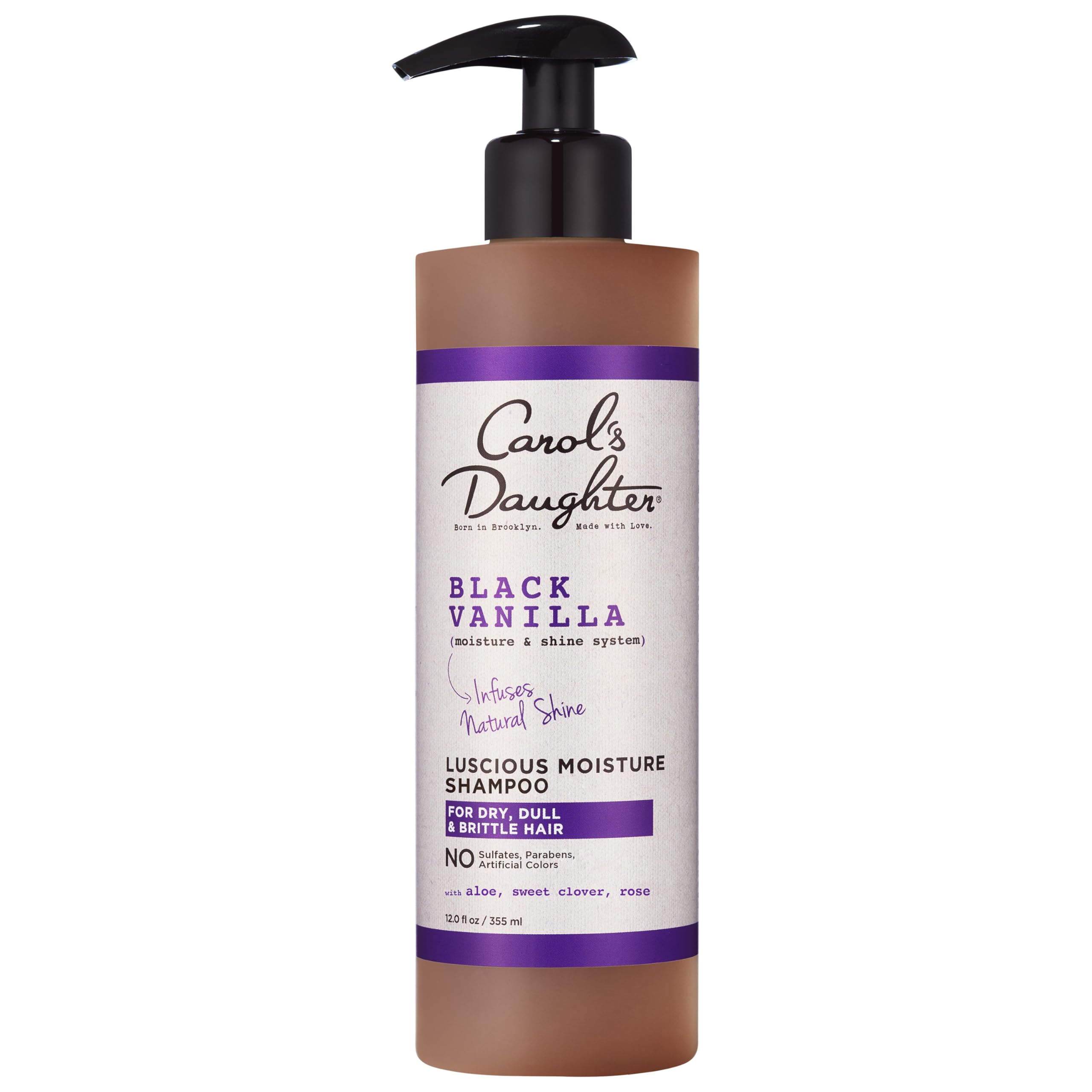 A pump bottle of Carol's Daughter Black Vanilla Sulfate-Free Shampoo, 12oz.