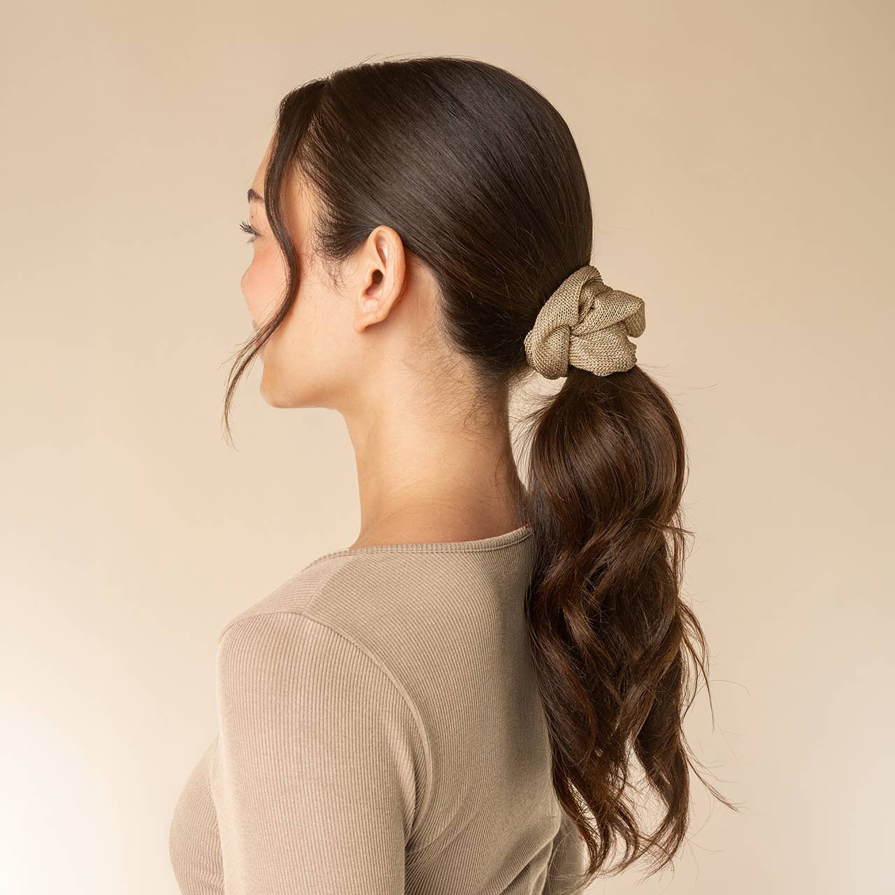 Kitsch Metallic Mesh Satin Scrunchies 2pc Set - Cream & Gold