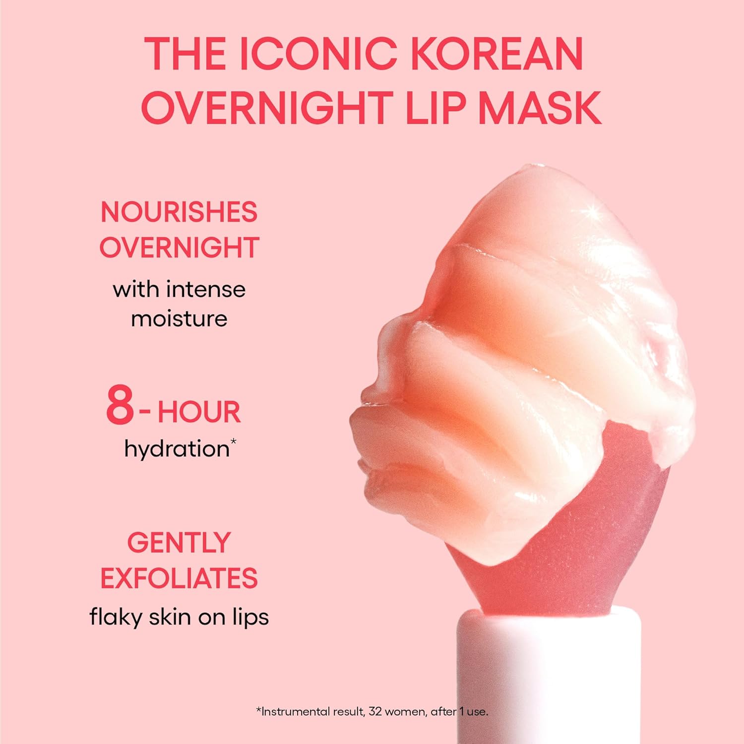 Korean overnight lip mask with text on a pink background