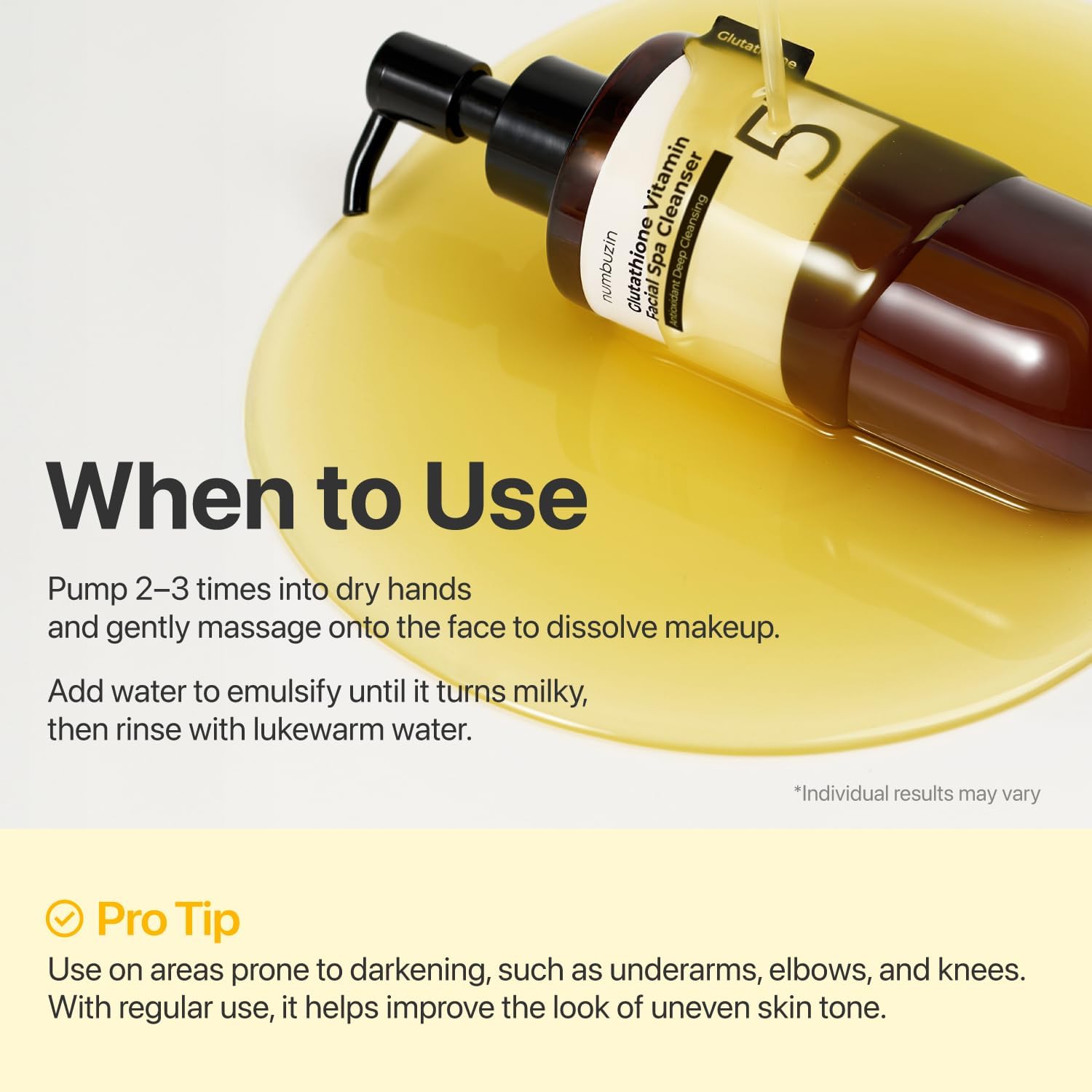 numbuzin no.5+ glutathione c facial spa cleanser when to use
