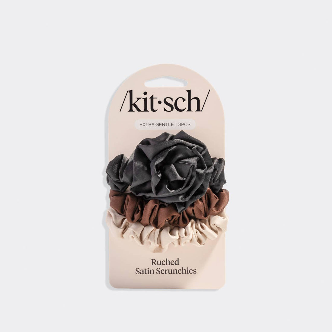 Kitsch Rosette Ruched Satin Scrunchies 3pc Set - Black