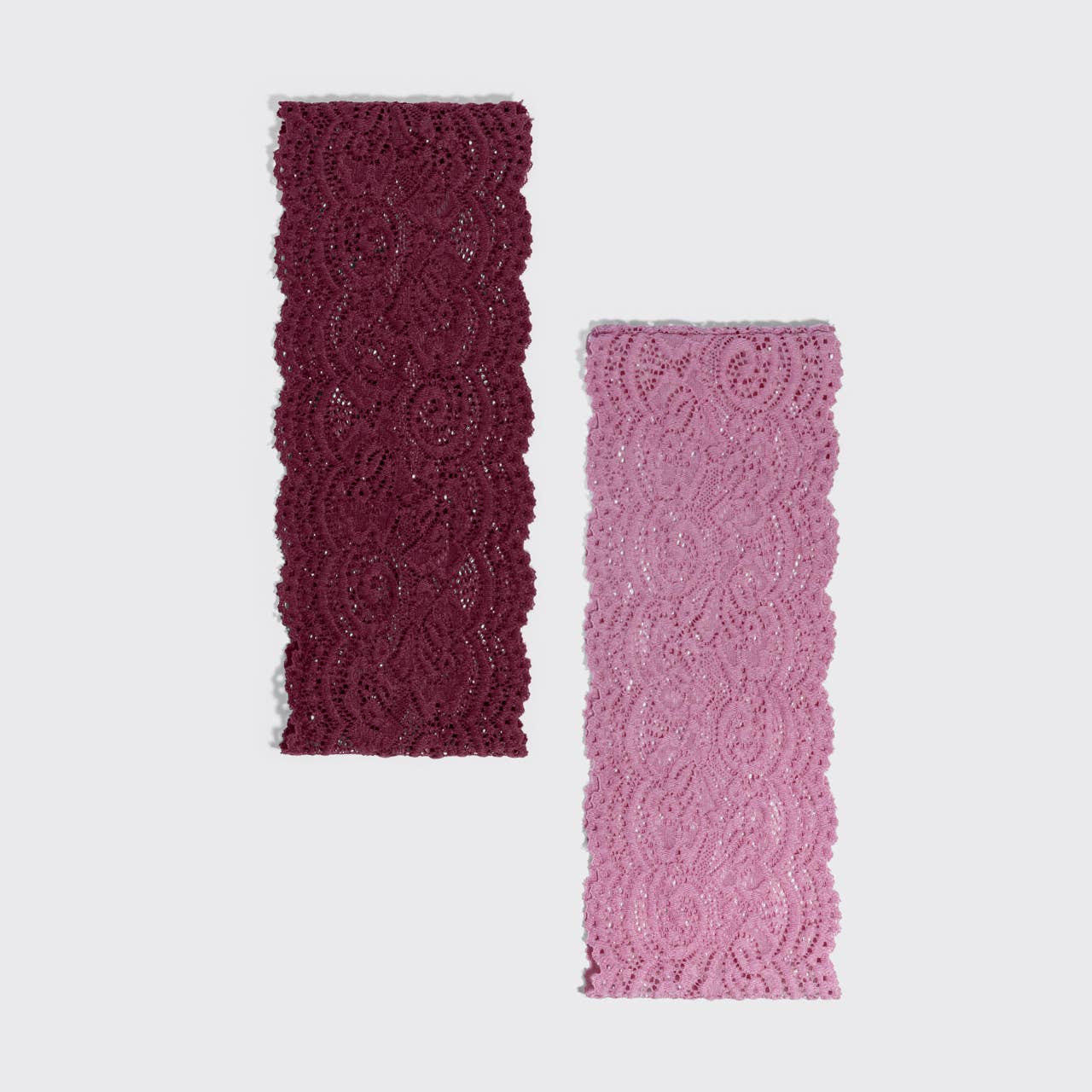 Kitsch Wide Lace Elastic Headbands 2pc Set - Cherry Lacquer & Dusty Pink