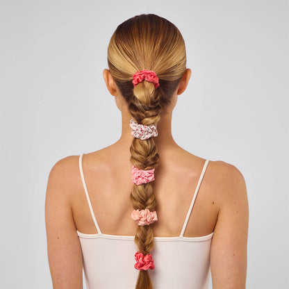 Kitsch Ruched Satin Scrunchies 5pc Set - Assorted Cherry Blossom