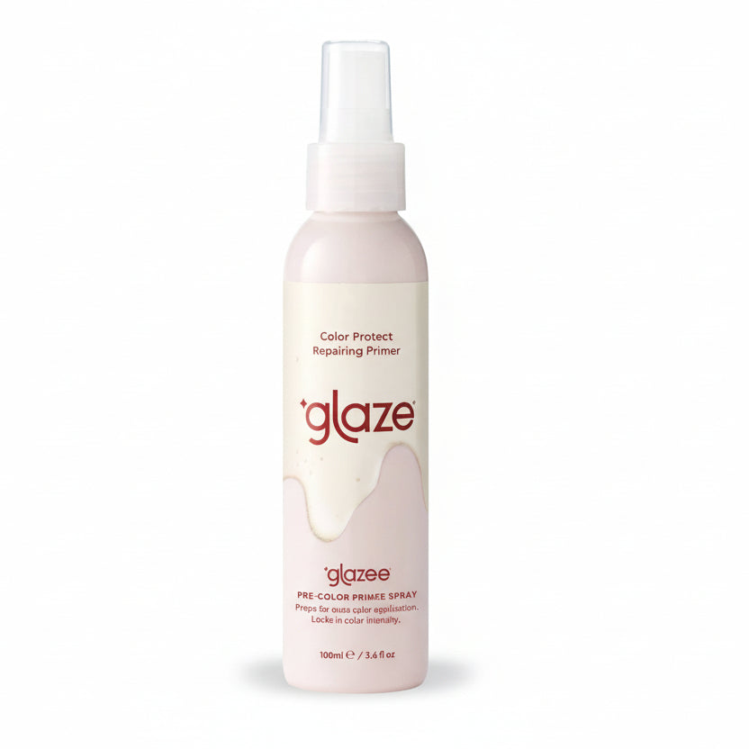 Glaze hair care product bottle on a light pink background