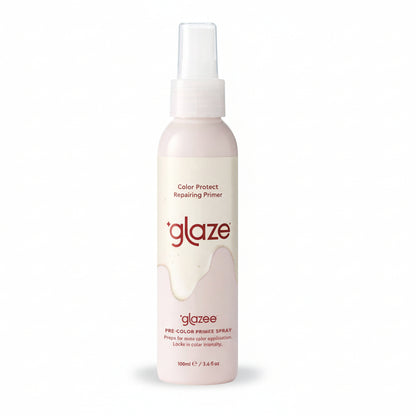 Glaze hair care product bottle on a light pink background