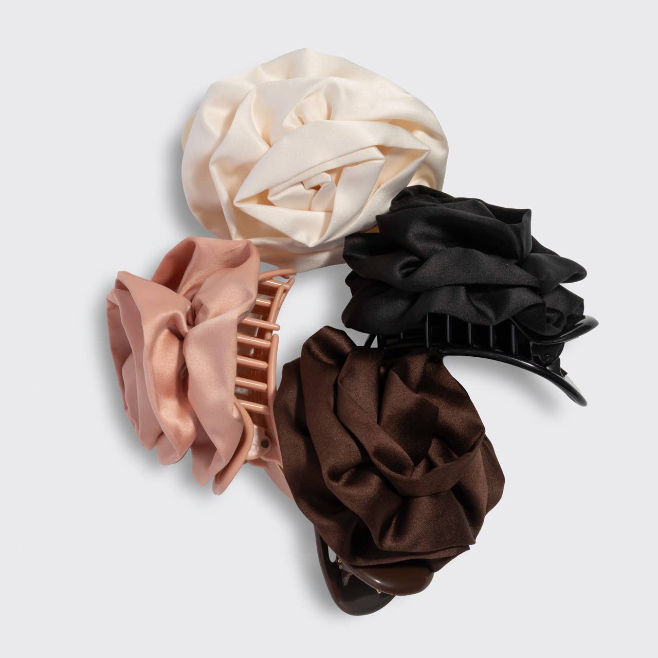 Kitsch Satin Rosette Medium Flat Cloud Clip - Chocolate