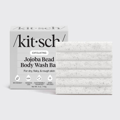 Kit-sch exfoliating jojoba bead body wash bars on a white background