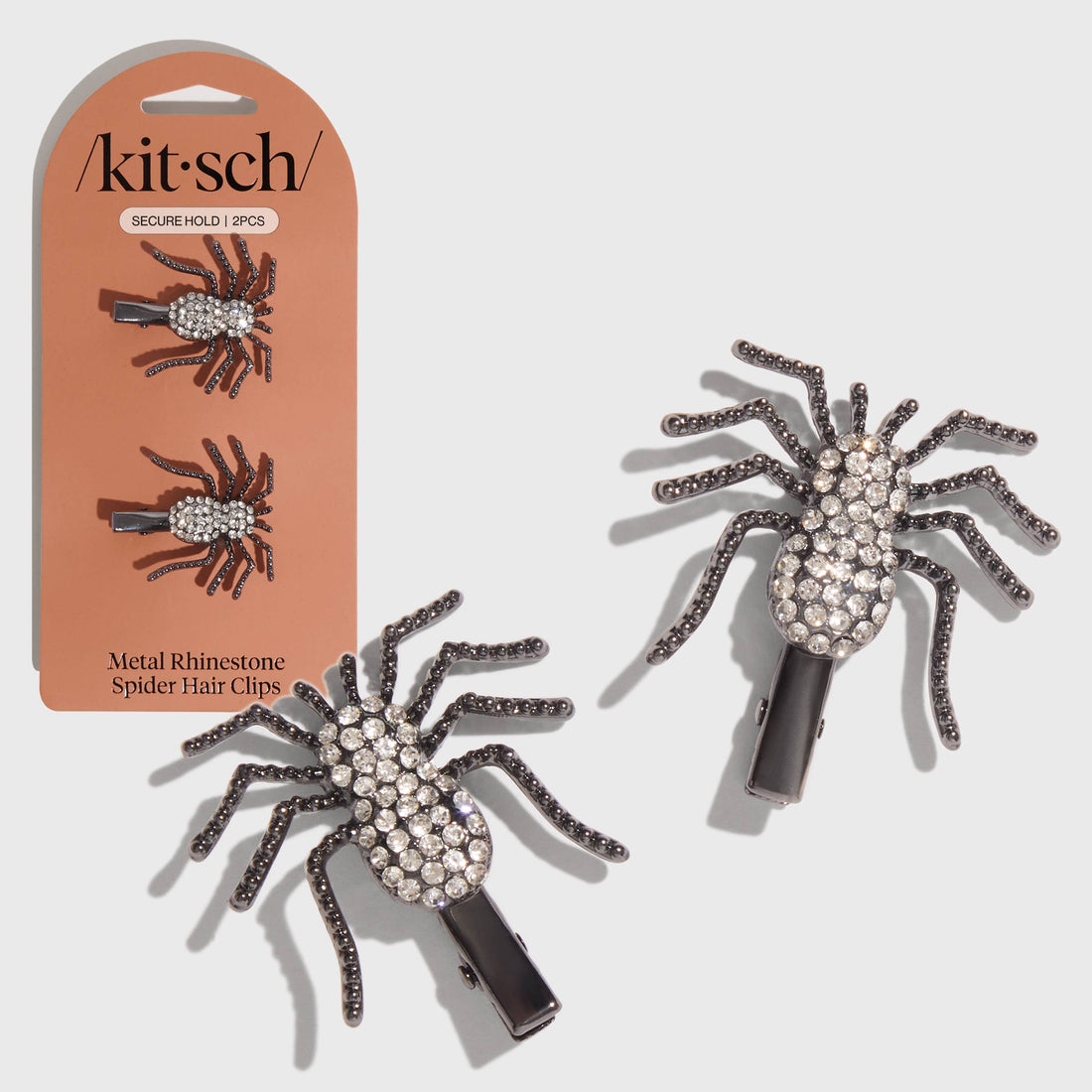 Kitsch Metal Rhinestone Hair Clips 2pc Set - Spider