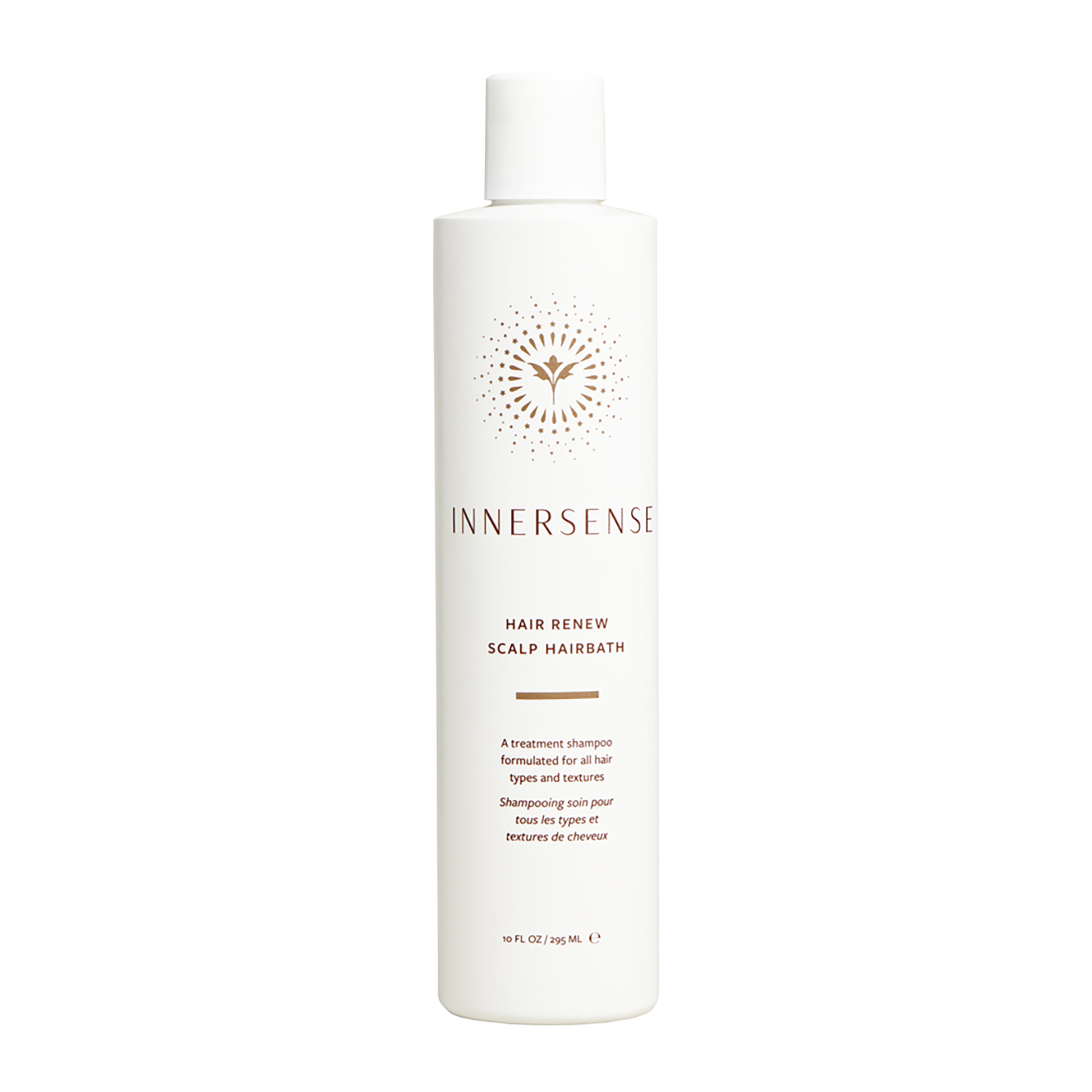 A bottle of Innersense Hair Renew Scalp Hairbath shampoo.