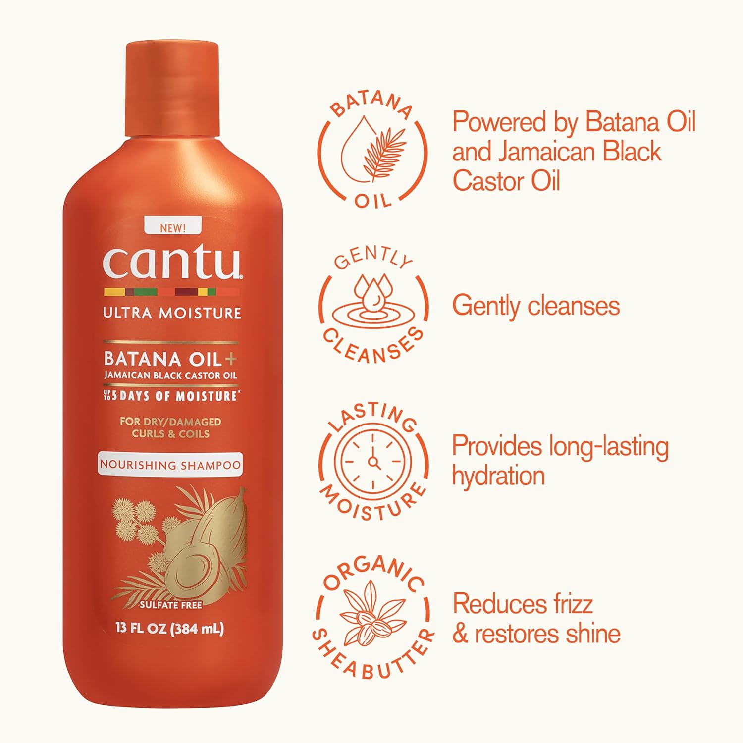 Cantu Ultra Moisture Batana Oil + Jamaican Castor Oil Nourishing Shampoo 384ml