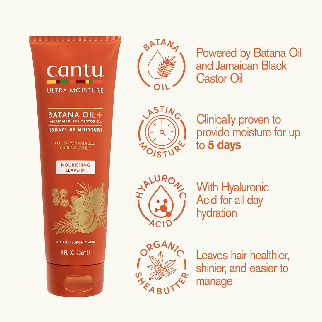Cantu Ultra Moisture Batana Oil + Jamaican Castor Oil Nourishing Leave-In 236ml