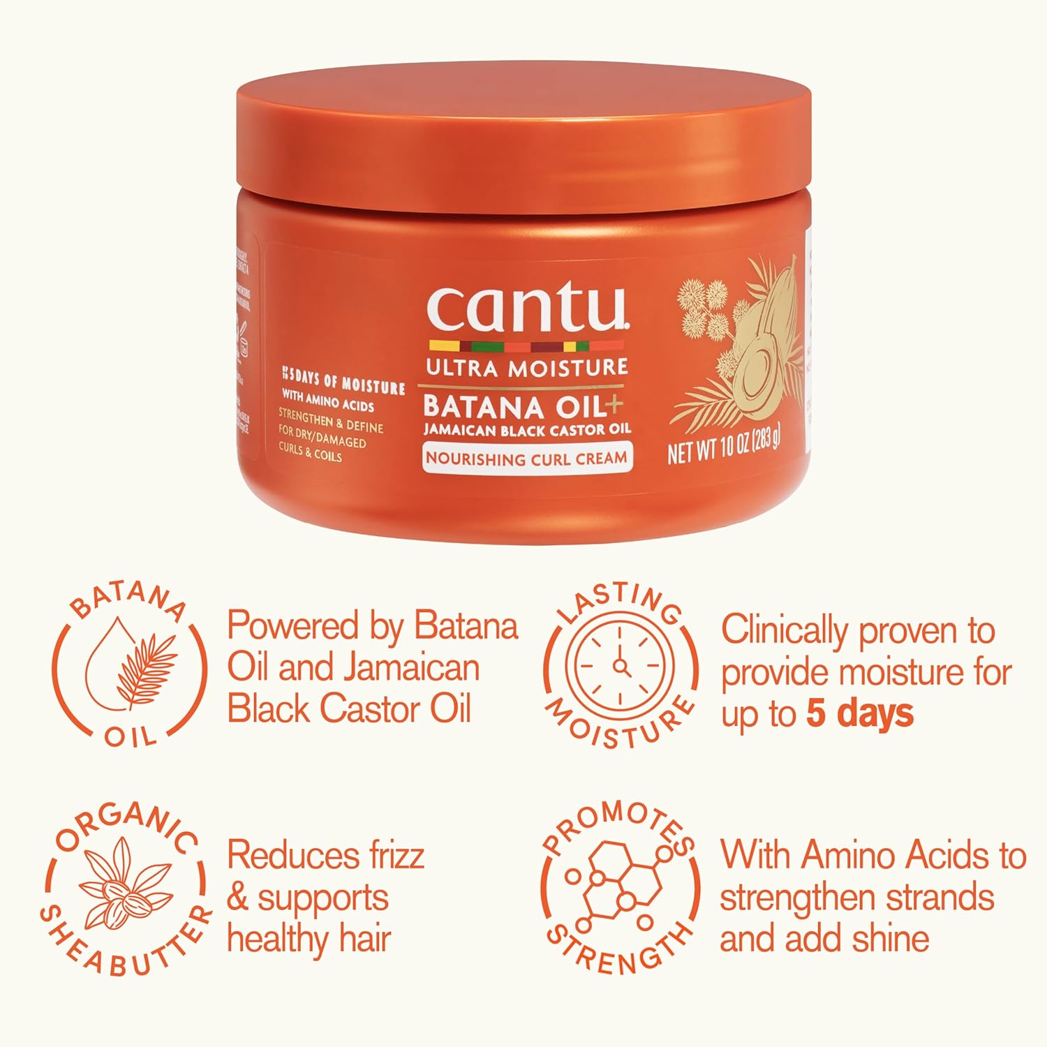 Cantu Ultra Moisture Batana Oil + Jamaican Castor Oil Nourishing Curl Cream 10oz