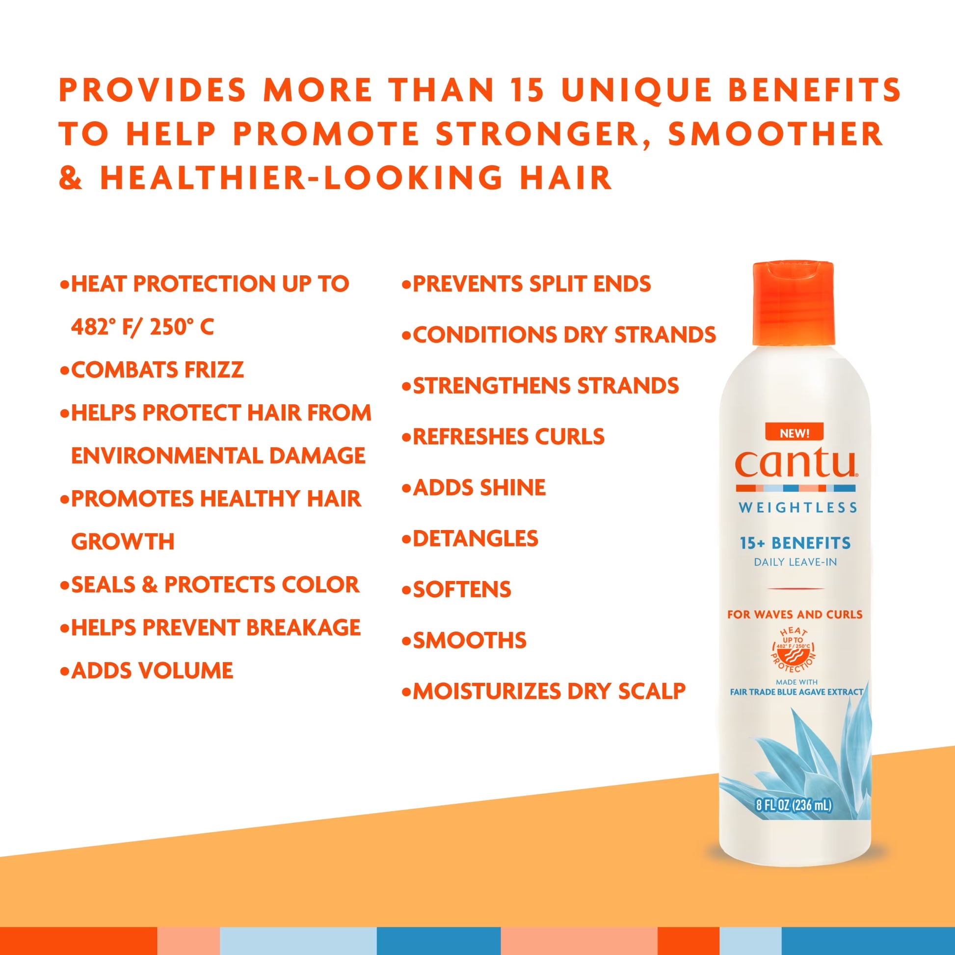 cantu weightless 15+ benefits daily leave-in more than 15 unique benefits infographic 