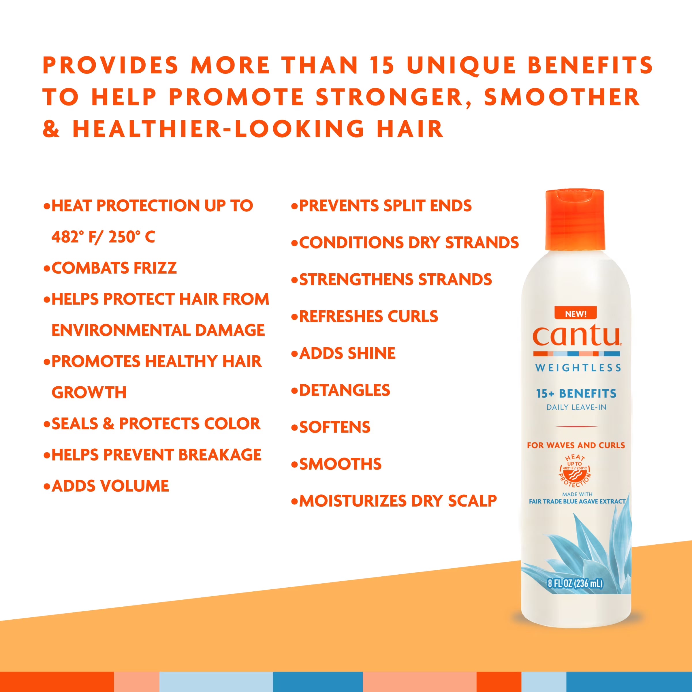 cantu weightless 15+ benefits daily leave-in more than 15 unique benefits infographic 