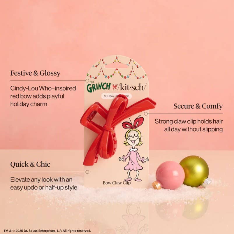 The Grinch x Kitsch Red Bow Claw Clip