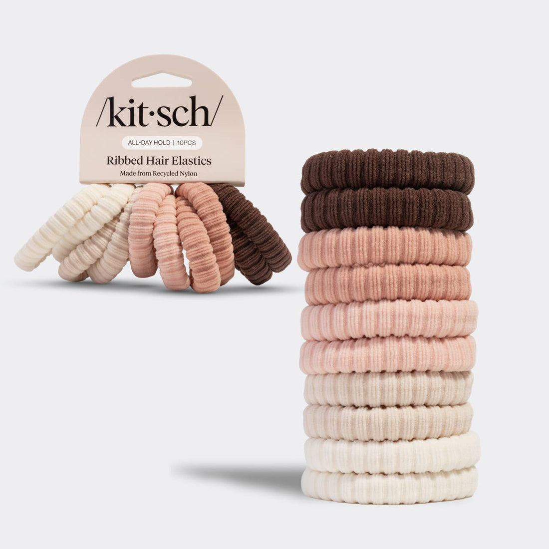 Kitsch Ribbed Hair Elastics 10pc Set - Blush