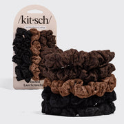 Kitsch Ruched Lace Scrunchies 5pc Set - Black, Chocolate & Mocha