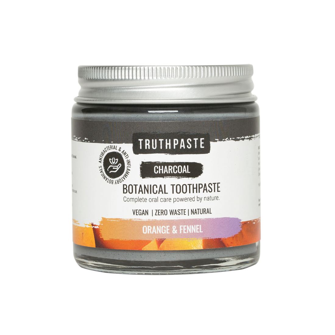 Jar of Truthpaste Charcoal Botanical Toothpaste on a white background
