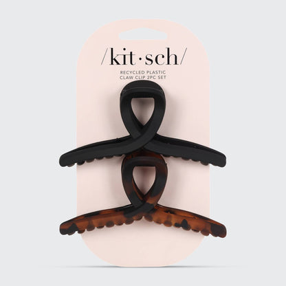Kitsch Recycled Plastic Large Loop Claw Clips 2pc - Black &amp; Tort