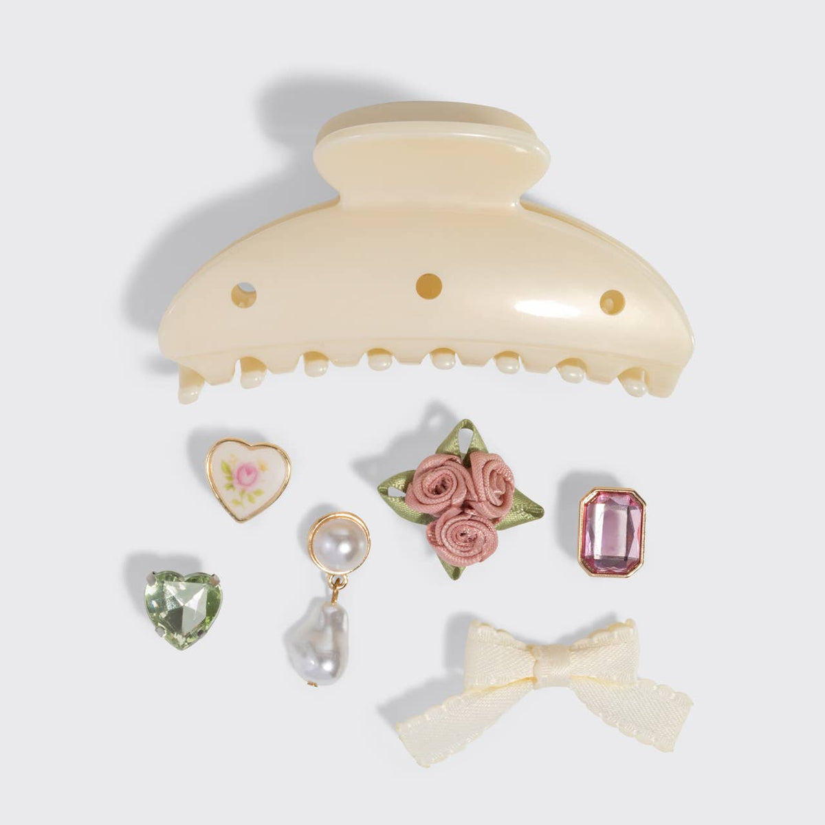 KitschPop™️ Curved Claw Clip 7pc Set Vintage - Pearlized Cream