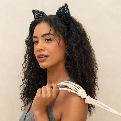 Kitsch Lace Headband &amp; Mask 2pc Set - Black Cat