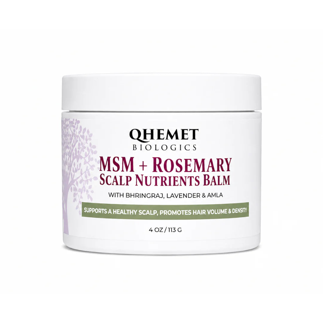 QHEMET BIOLOGICS MSM + Rosemary Scalp Nutrients Balm jar on a white background