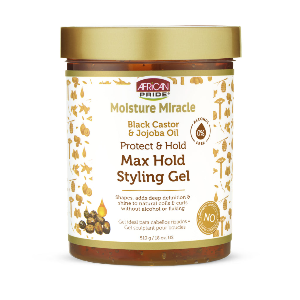 African Pride Moisture Miracle Black Castor & Jojoba Oil Max Hold Styling Gel 18oz