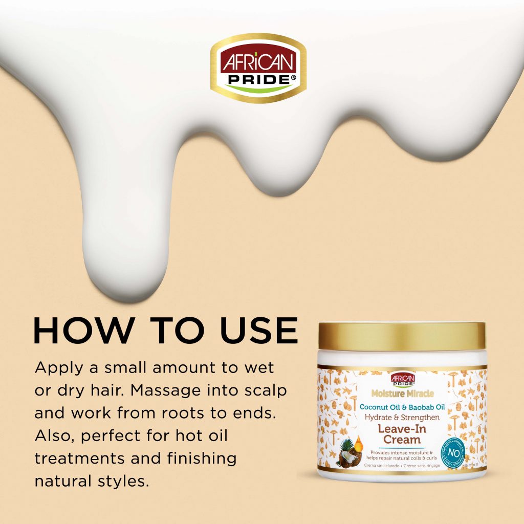 African Pride Moisture Miracle Coconut Oil & Baobab Oil Leave-In Cream 15oz
