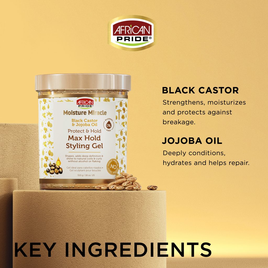 African Pride Moisture Miracle Black Castor & Jojoba Oil Max Hold Styling Gel 18oz