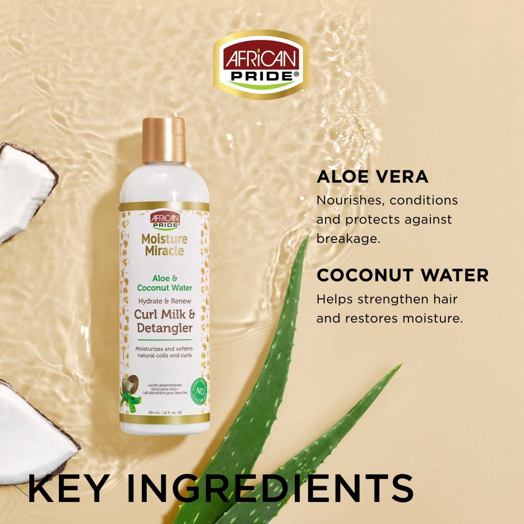 African Pride Moisture Miracle Aloe & Coconut Water Curl Milk & Detangler 12oz