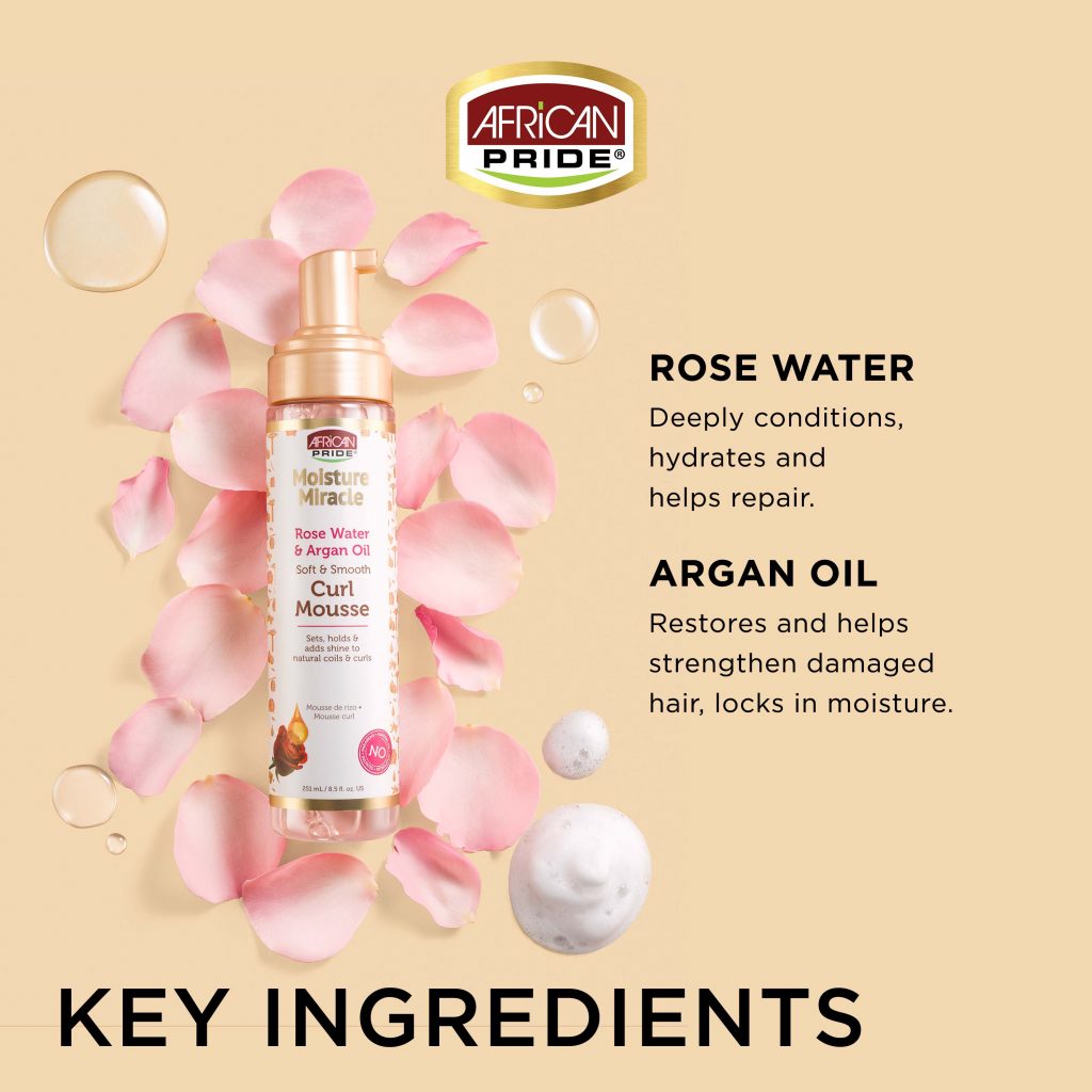 African Pride Moisture Miracle Rose Water & Argan Oil Curl Mousse 8.5oz