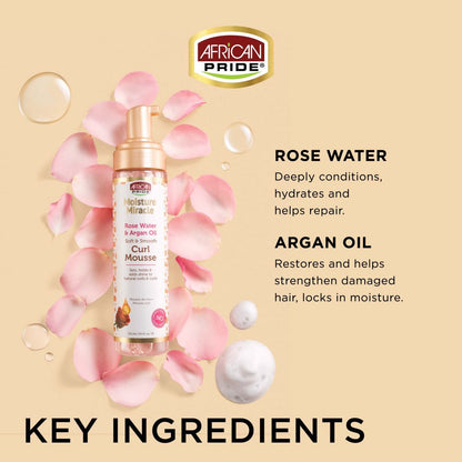 African Pride Moisture Miracle Rose Water &amp; Argan Oil Curl Mousse 8.5oz