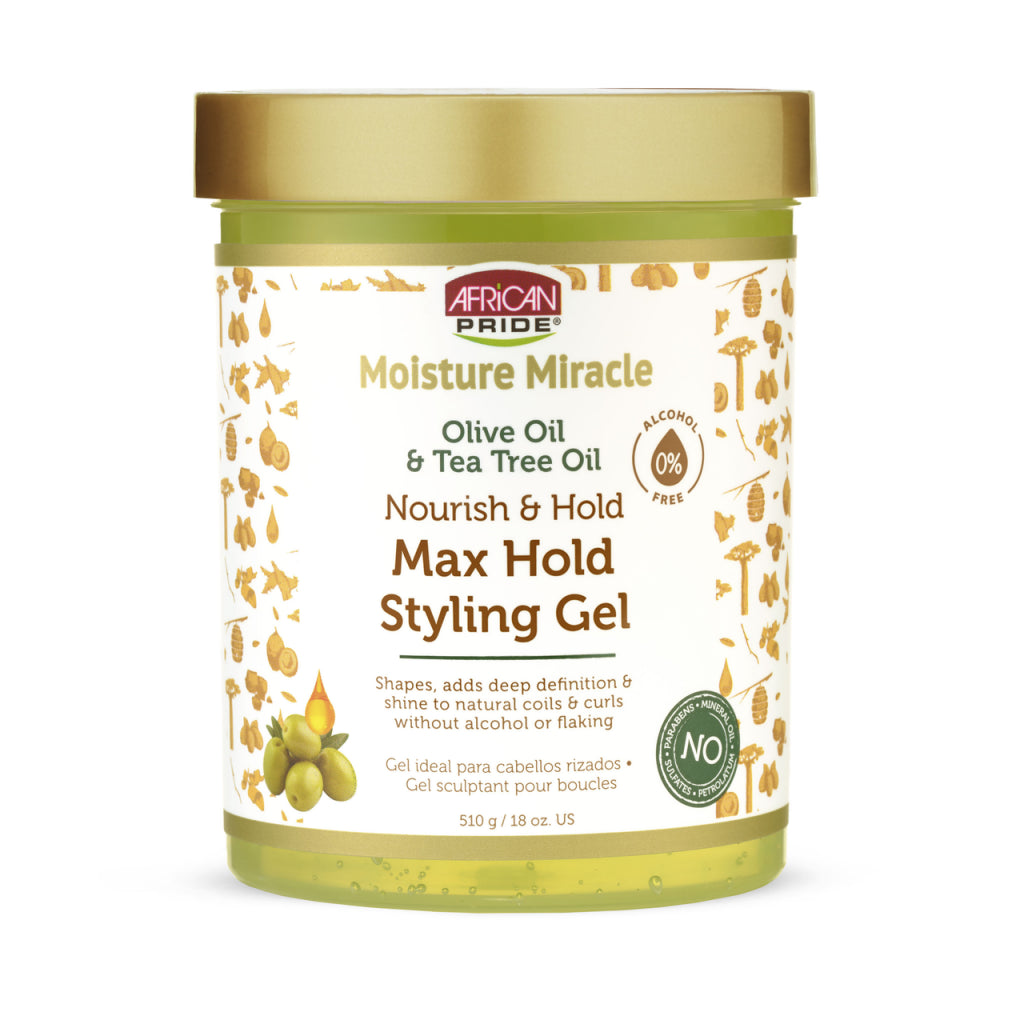 African Pride Moisture Miracle Olive Oil & Tea Tree Max Hold Styling Gel 18oz