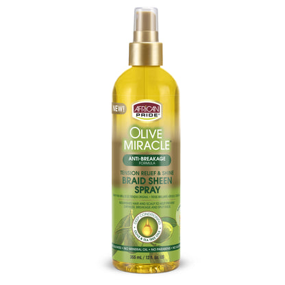 African Pride Olive Miracle Tension Relief &amp; Shine Braid Sheen Spray 12oz
