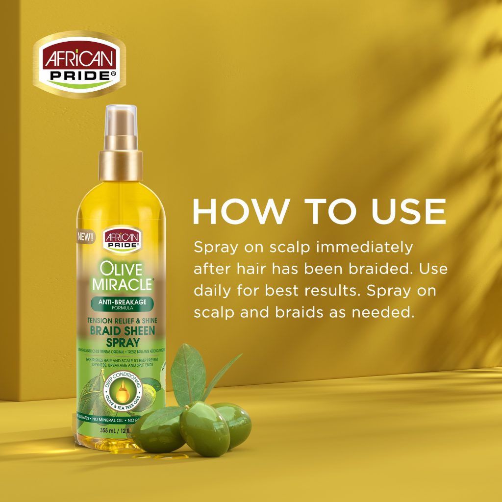 African Pride Olive Miracle Tension Relief & Shine Braid Sheen Spray 12oz