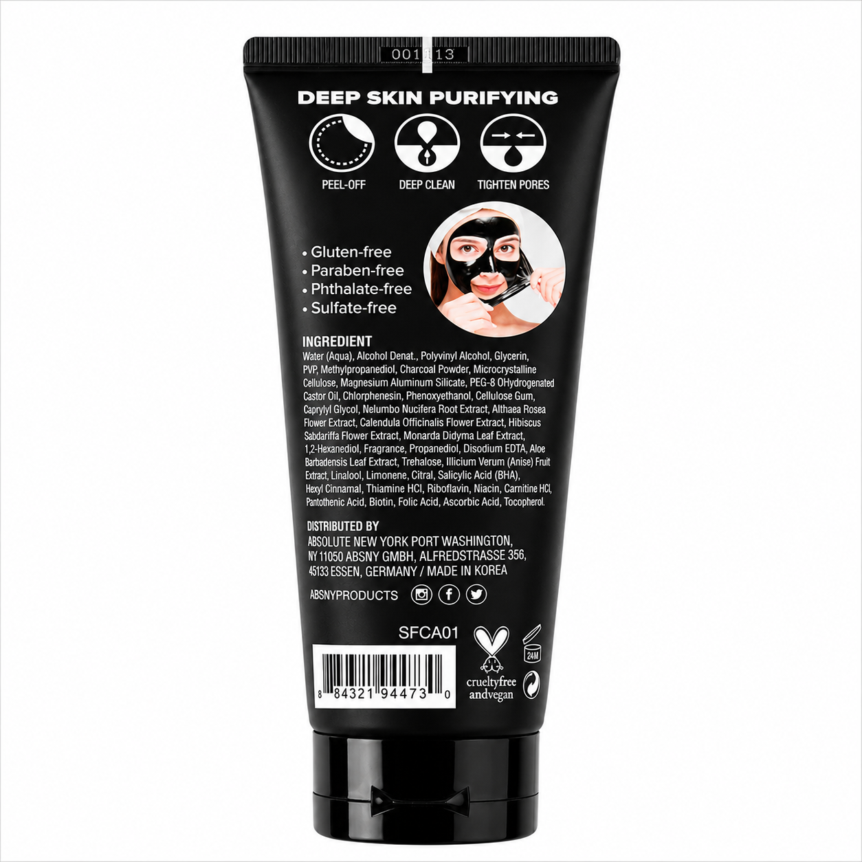 Absolute New York Charcoal Peel Off Mask With AHA &amp; BHA 120g back of product