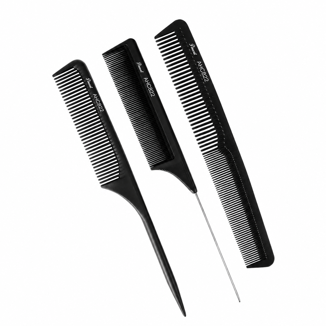 Absolute New York Professional Carbon Comb Set Pinccat Carbon Comb 22 three piece heat resistant carbon comb set available at Kiyo Beauty