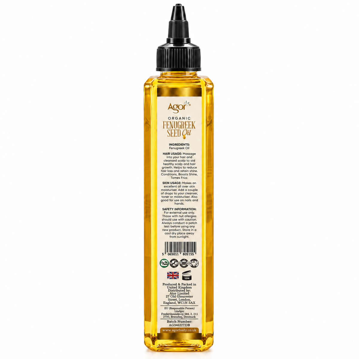 Agor Organic Fenugreek Seed Oil For Hair & Body 250ml